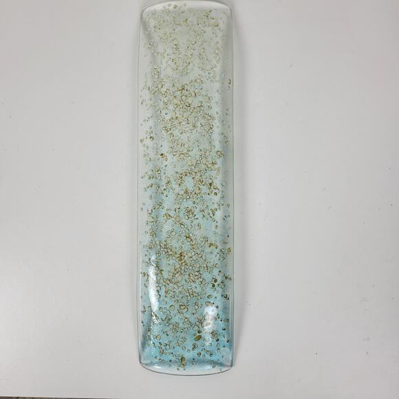 Fused Art Glass Server Dish Tray Plate Blue Ombre Clear Glass Rectangle - Picture 4 of 9